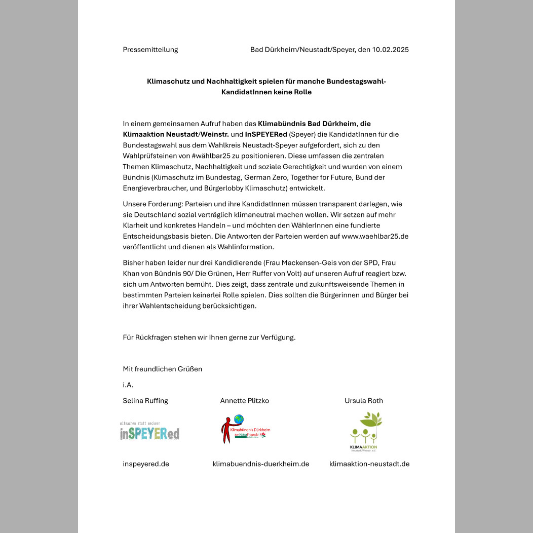 Klimaschutz und Nachhaltigkeit spielen für manche Bundestagswahl-KandidatInnen keine Rolle