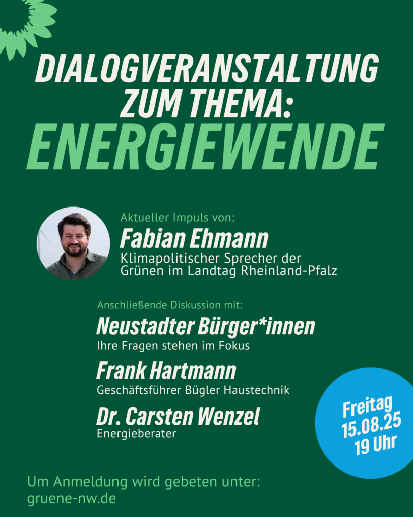 Dialogveranstaltung Energiewende und Klimaschutz am Fr. 15.8. im Hotel Palatina