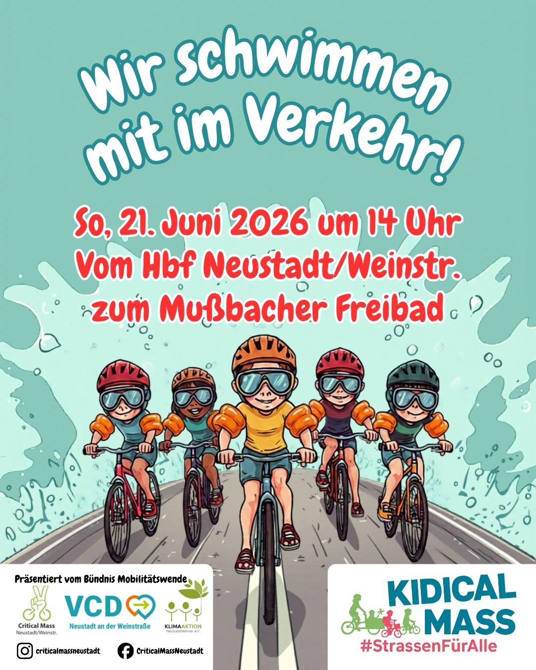 [21.6.] Kidical Mass #5 – Wir schwimmen mit im Verkehr!
